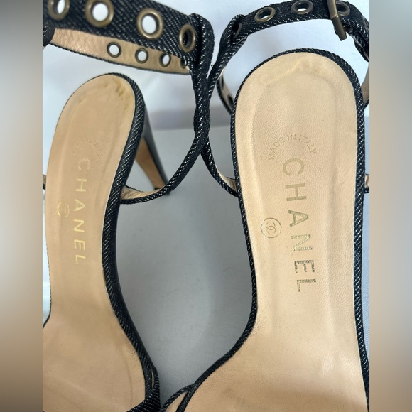 Chanel Denim Heels with Grommets and Ankle Straps - Picture 4 of 10